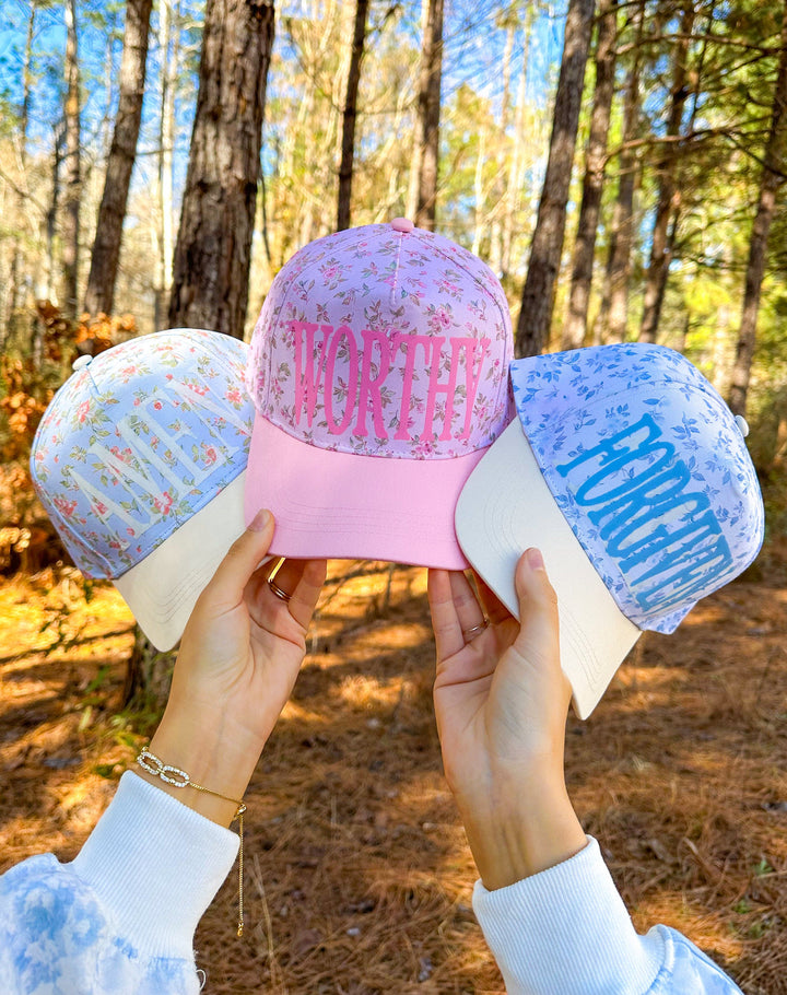 AMEN Floral Coral/ Light Blue Trucker Hat