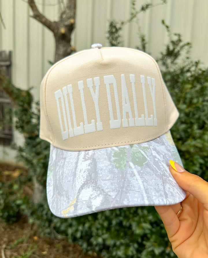 Dilly Dally Tan/Washed Camo Canvas Trucker Hat