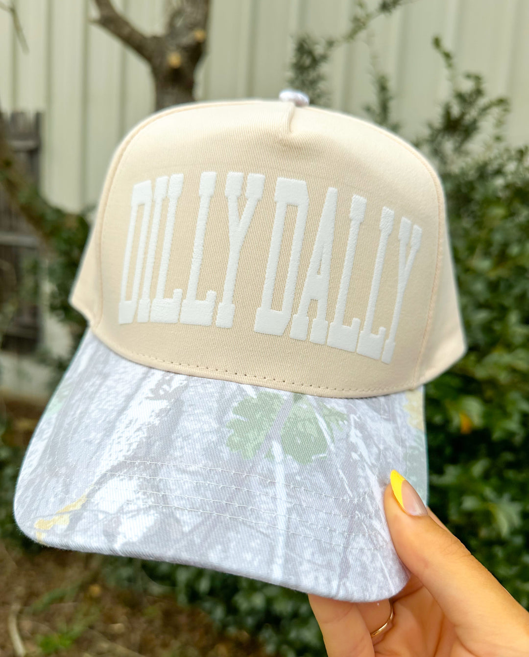 Dilly Dally Tan/Washed Camo Canvas Trucker Hat