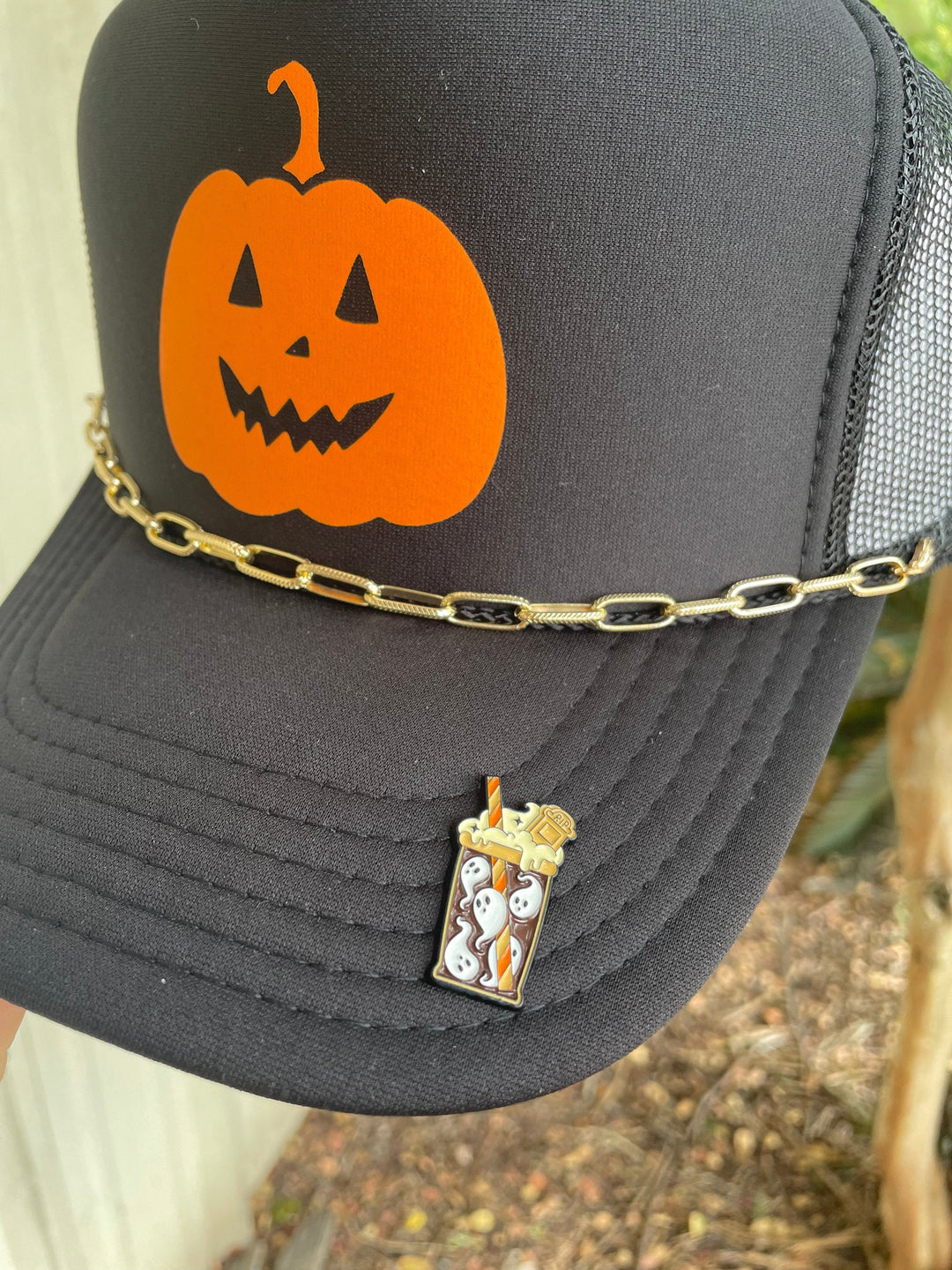 Pumpkin Face Black Trucker Hat