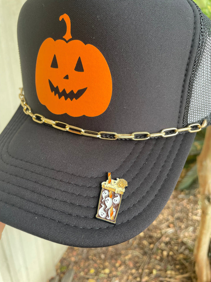 Pumpkin Face Black Trucker Hat