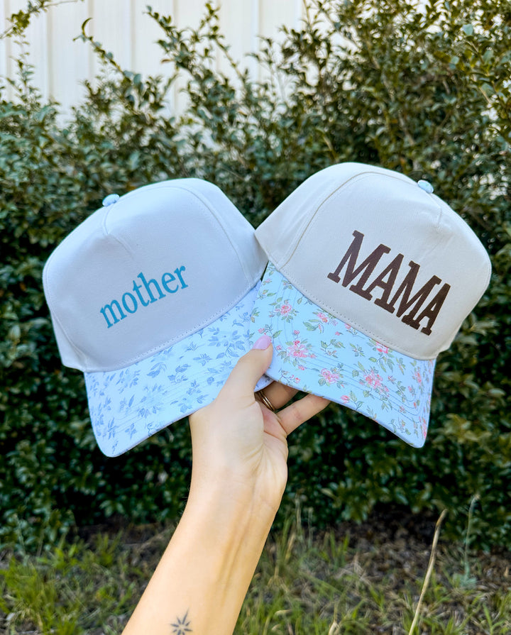 MAMA CREAM & Blue/ Coral Floral Trucker Hat