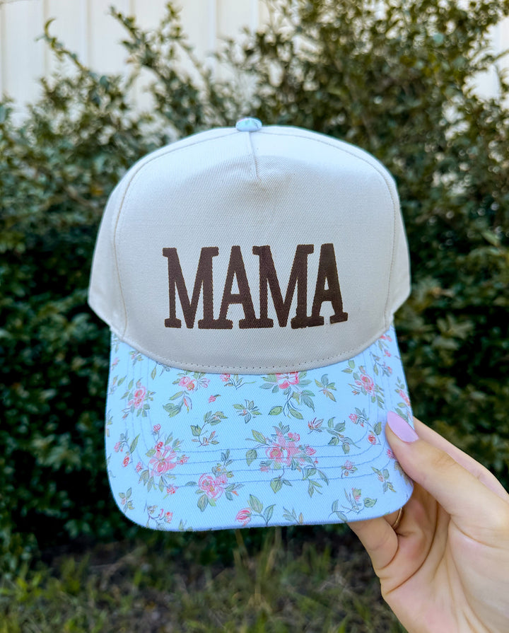 MAMA CREAM & Blue/ Coral Floral Trucker Hat