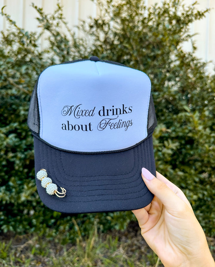 Mixed Drinks About Feelings Black/White Trucker Hat