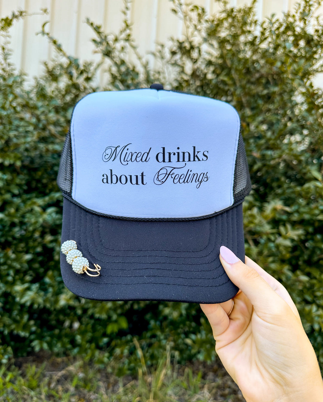 Mixed Drinks About Feelings Black/White Trucker Hat