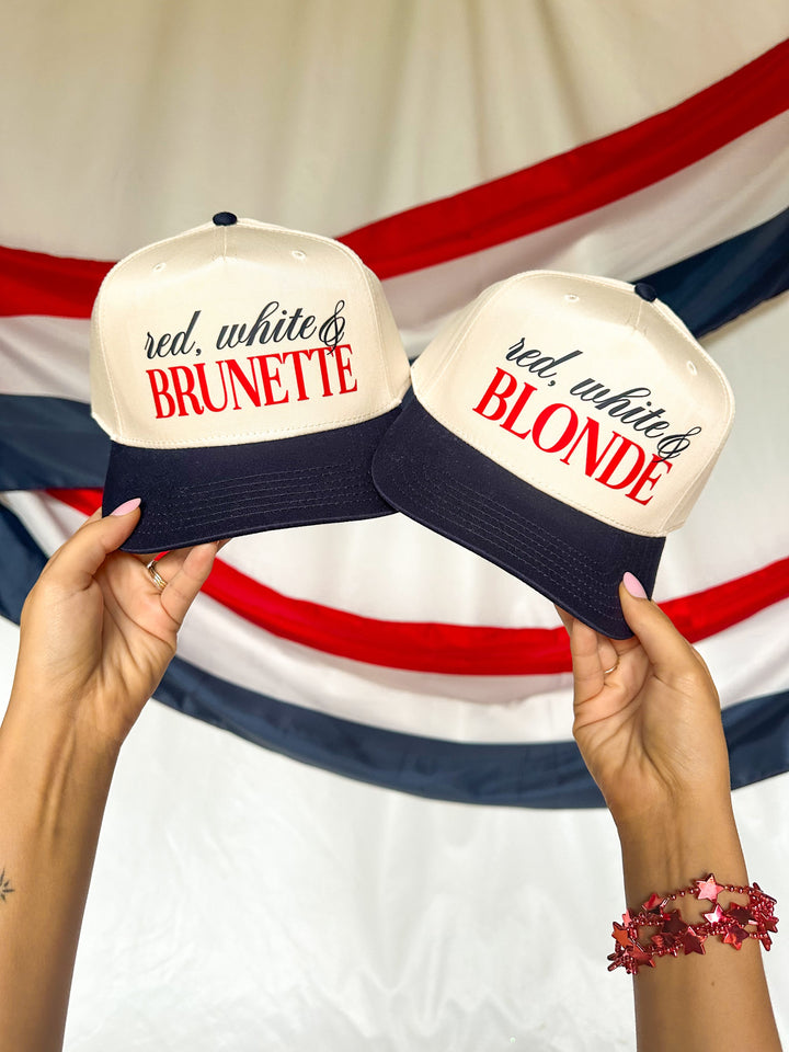 Red, White, & Blonde Cream/Navy Canvas Trucker