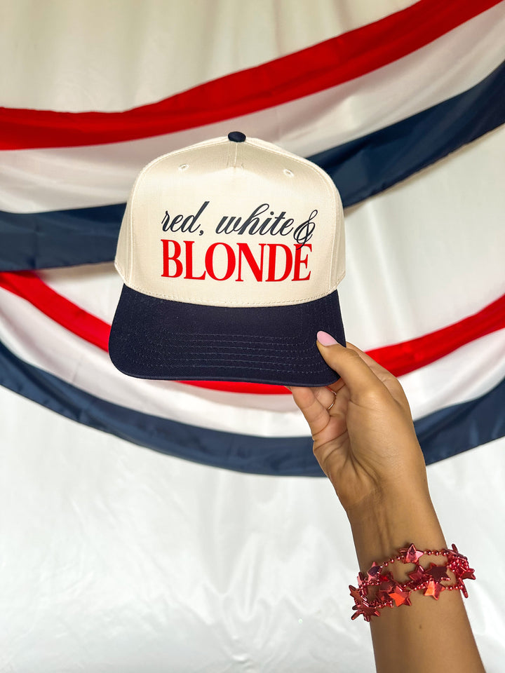 Red, White, & Blonde Cream/Navy Canvas Trucker