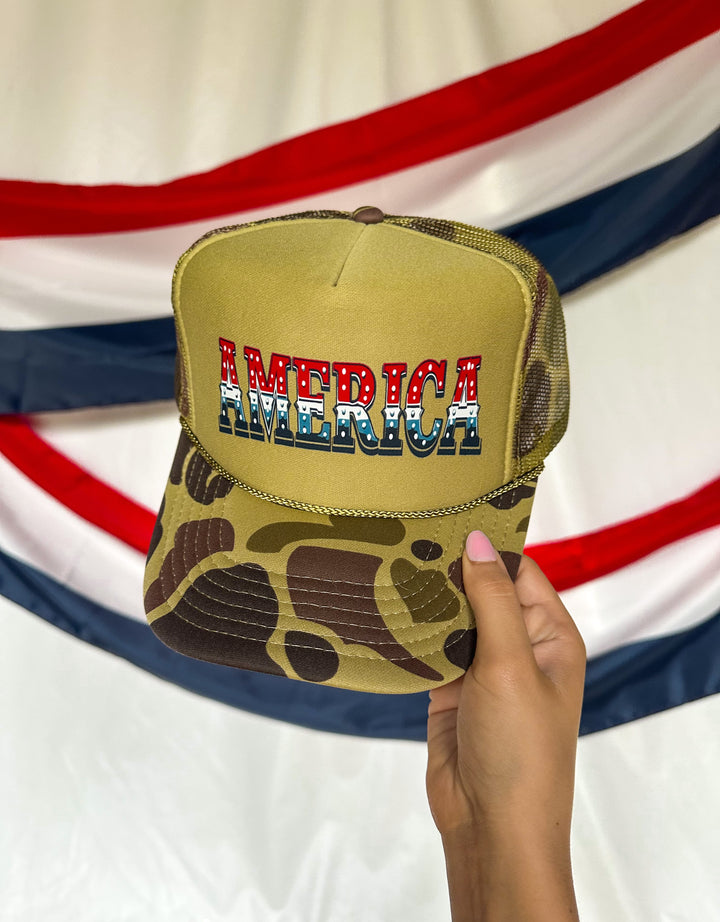 America Two Tone Camo Trucker Hat
