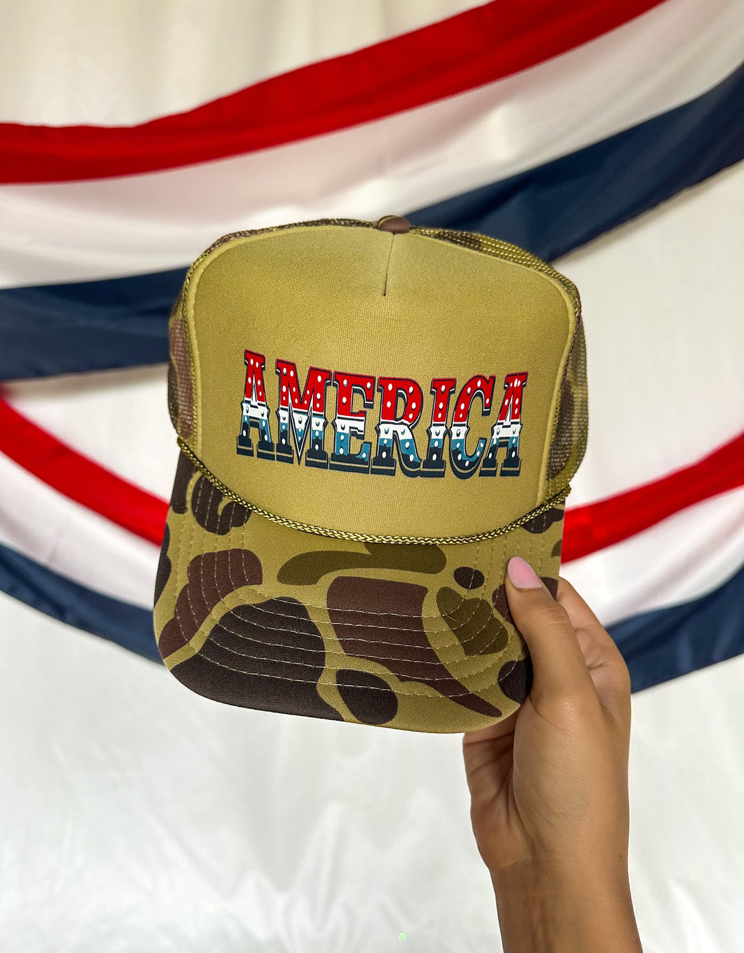 America Two Tone Camo Trucker Hat