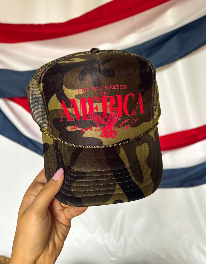 United States Of America Full Camo Trucker Hat
