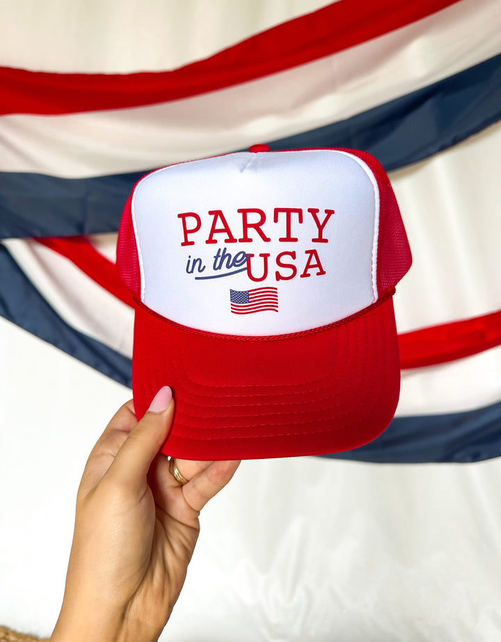 Party In The USA Flag White/Red Trucker Hat
