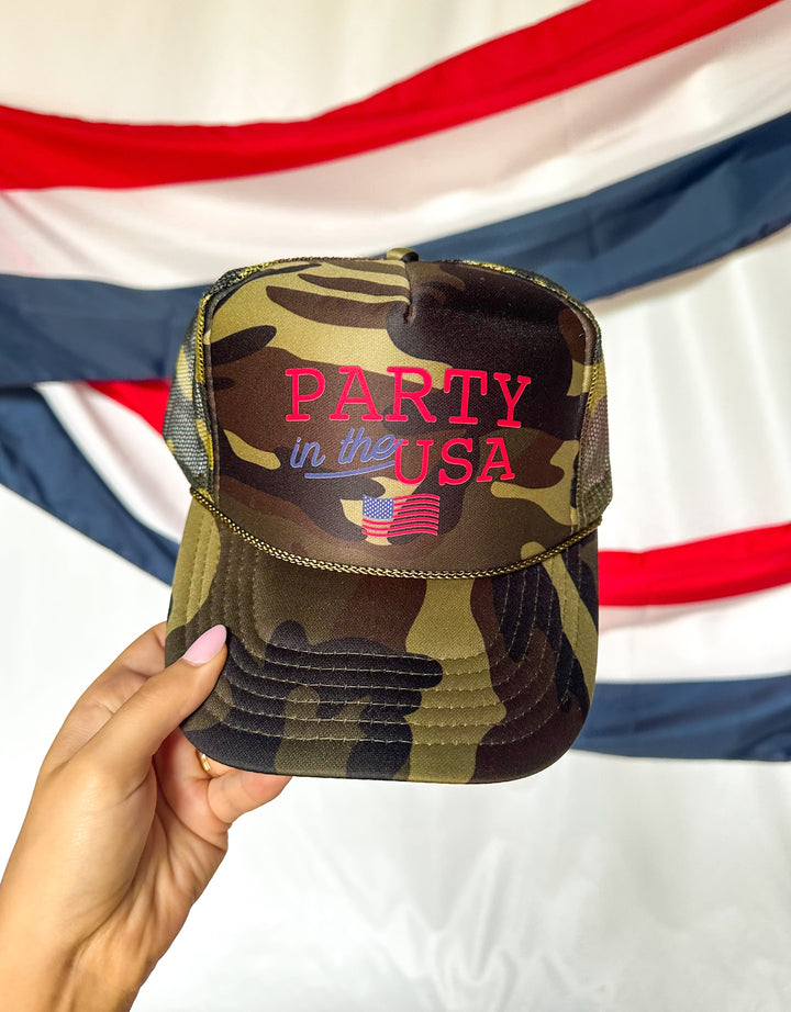 Party In The USA Flag Full Camo Trucker Hat