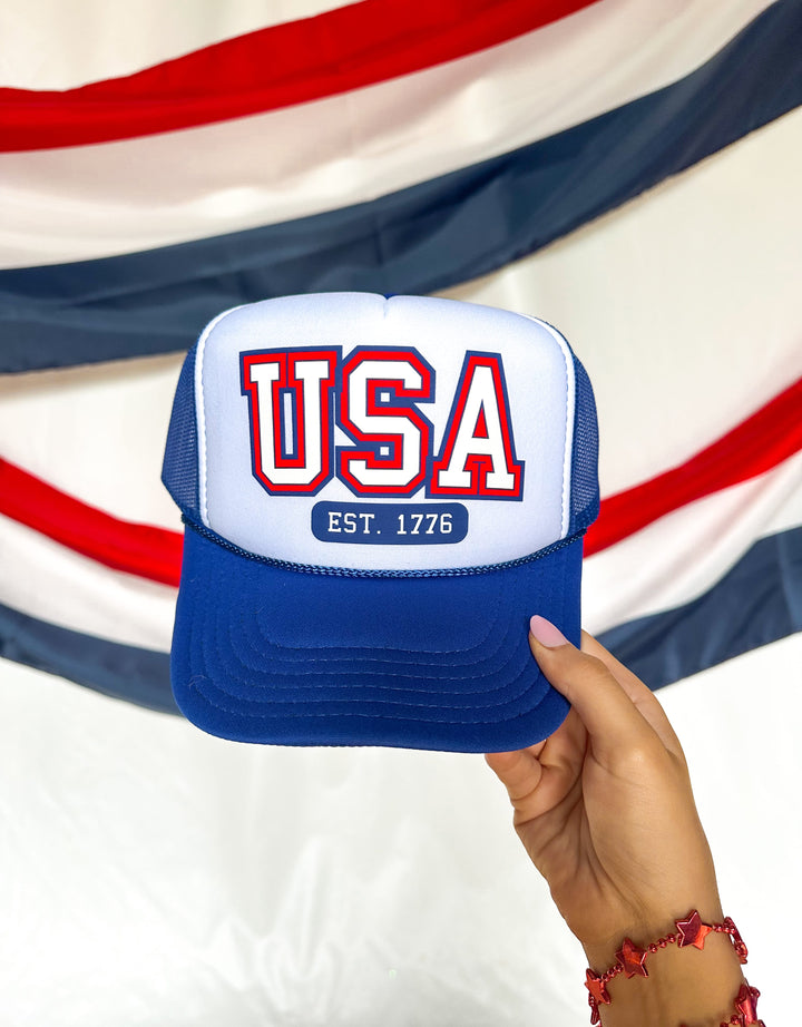 USA est 1776 White/Royal Trucker Hat