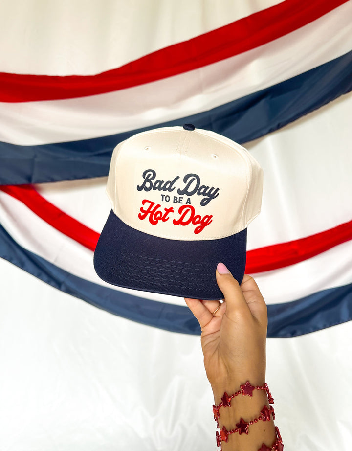 Bad Day To Be a Hotdog Cream/ Navy Canvas Trucker
