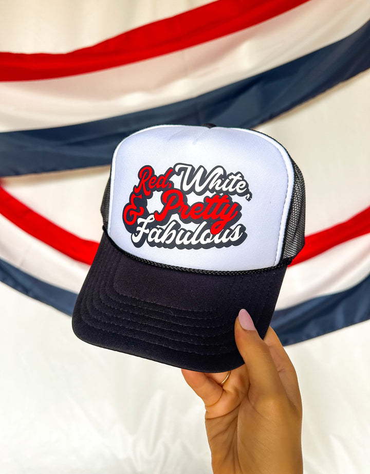 Red,White, & Pretty Fabulous White/Black Trucker Hat