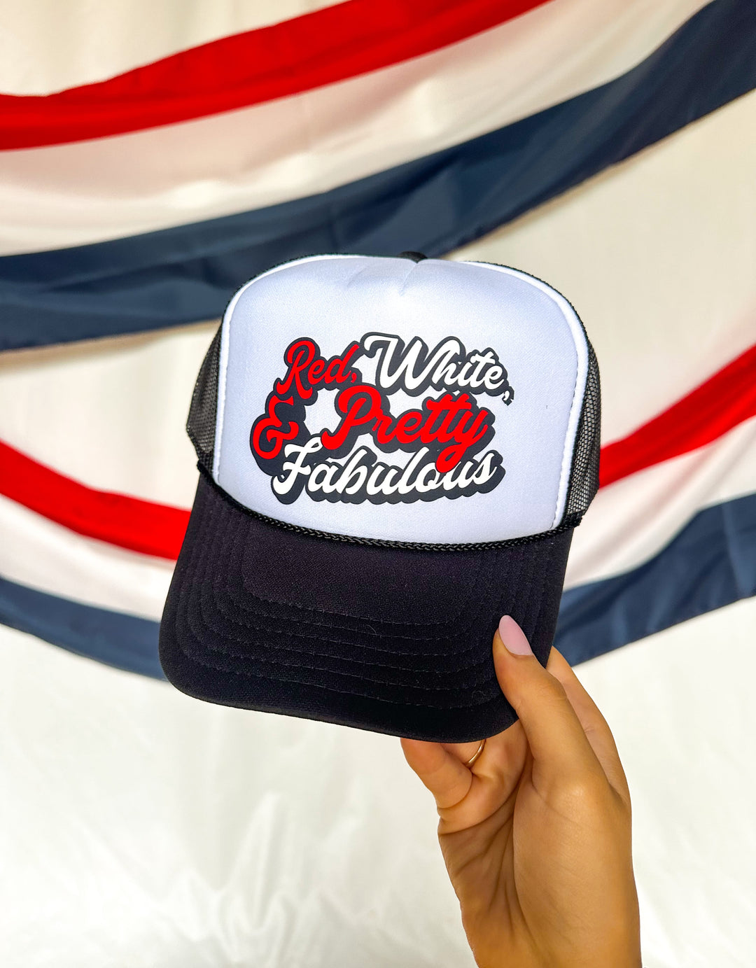 Red,White, & Pretty Fabulous White/Black Trucker Hat