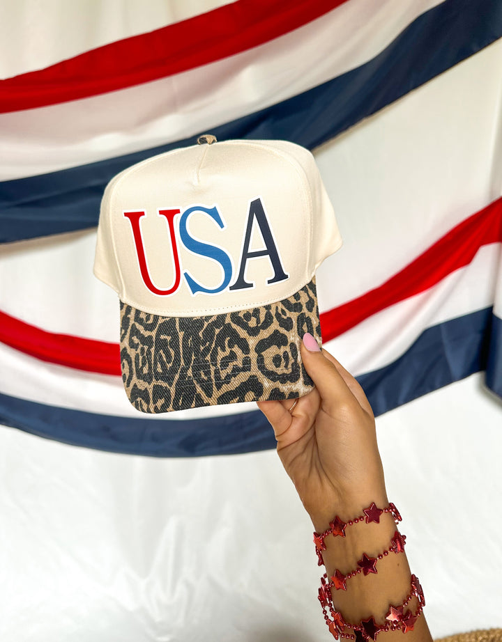 USA Washed Leopard Canvas Trucker Hat