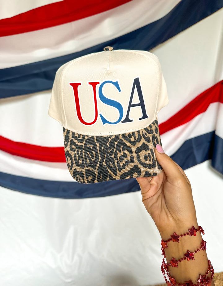 USA Washed Leopard Canvas Trucker Hat