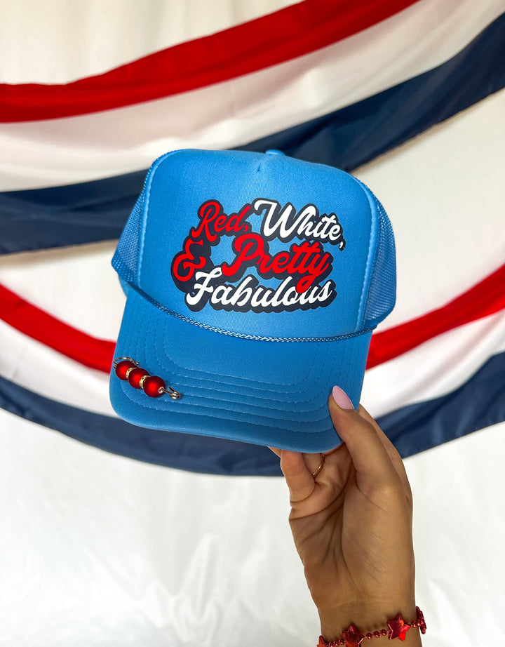 Red, White, & Pretty Fabulous Cloud Blue Trucker Hat