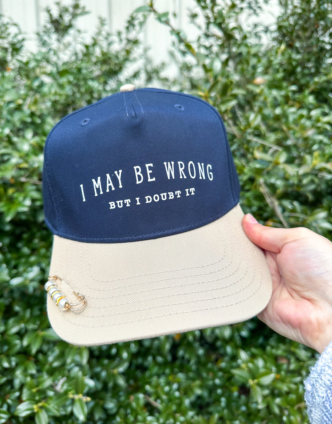 I May Be Wrong But I Doubt It Navy/Tan Canvas Trucker Hat