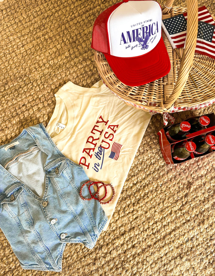 United States Of America Eagle White/Red Trucker Hat