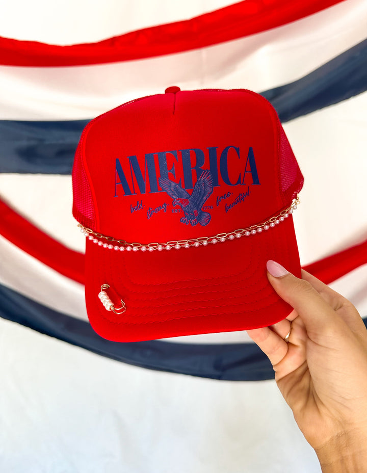 United States Of America Eagle Red Trucker Hat