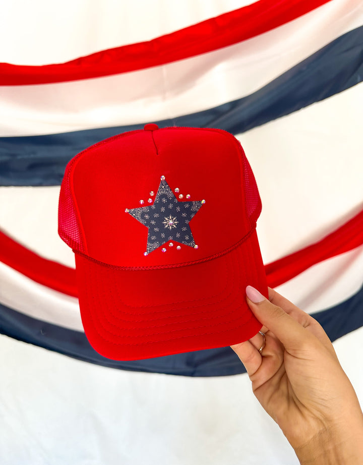 Bedazzled Star Red Trucker Hat