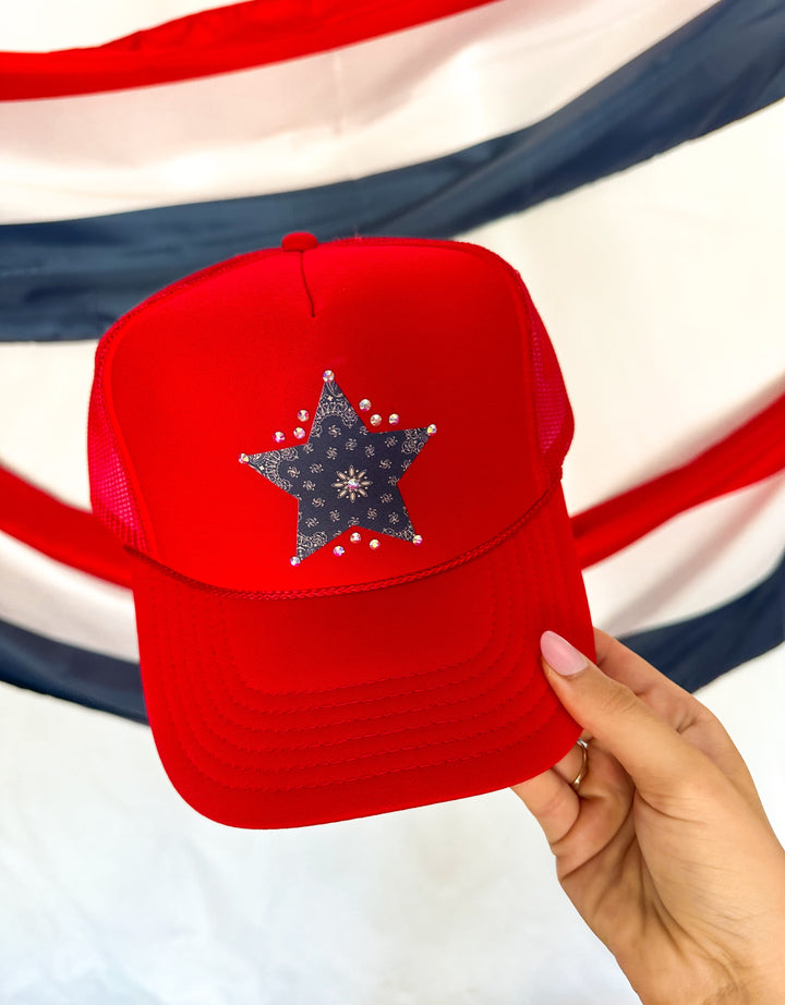 Bedazzled Star Red Trucker Hat