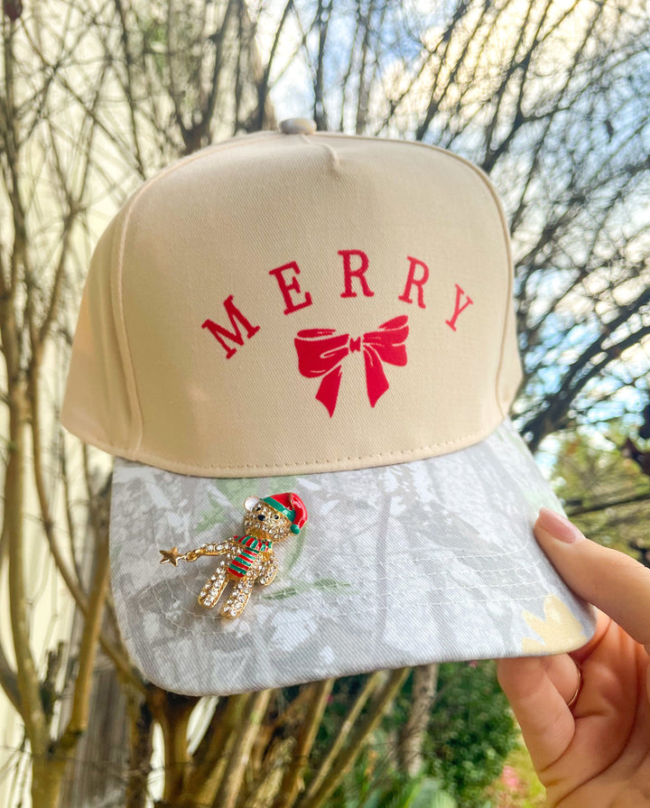 MERRY Bow Tan/Washed Camo Canvas Trucker Hat