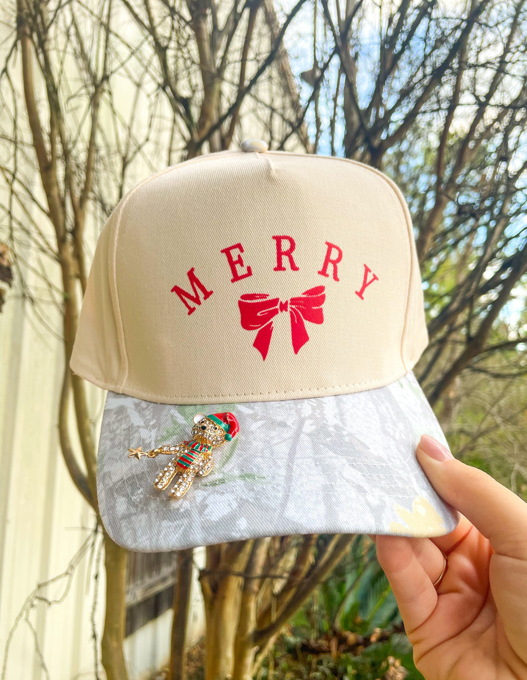 MERRY Bow Tan/Washed Camo Canvas Trucker Hat
