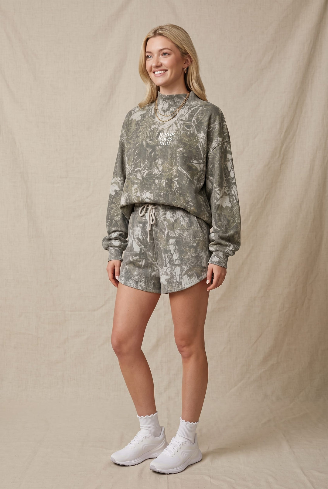 PREORDER ITEM (Estimated ship date 10/31) JESUS LOVES MINI Vintage Camo Mock Neck Sweatshirt