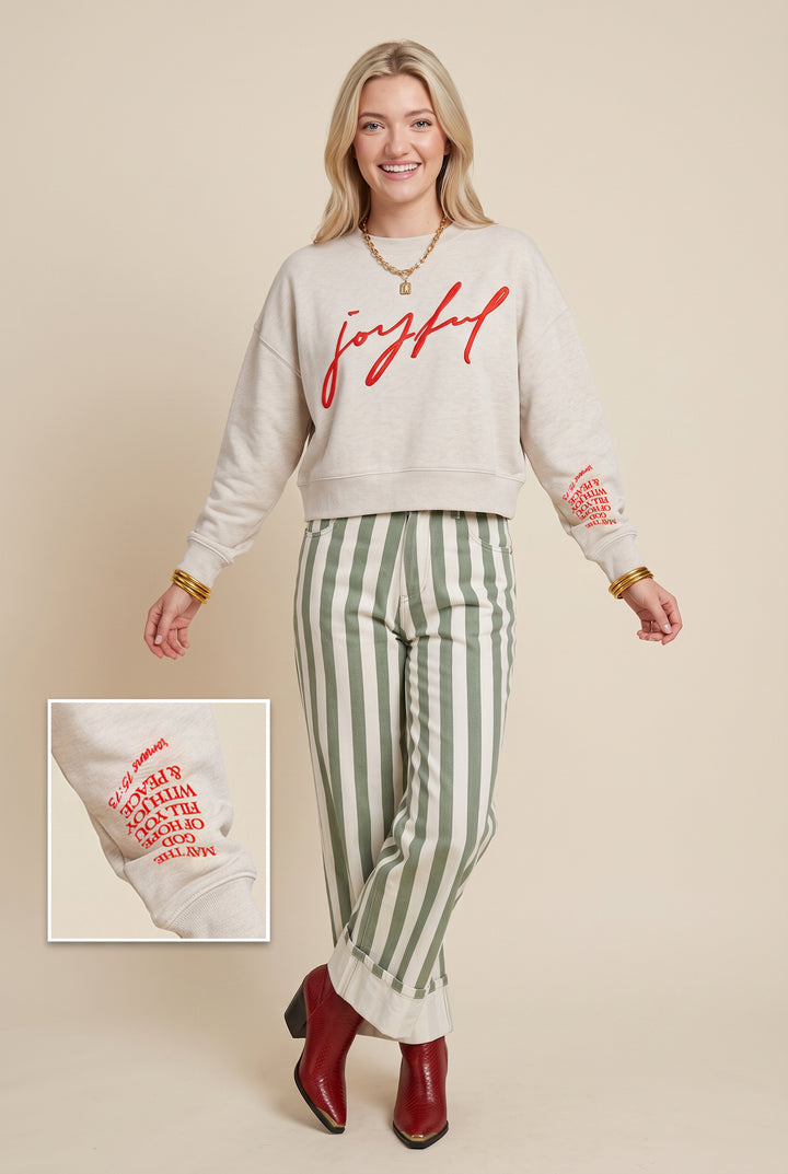 Joyful Ivory Crop Sweatshirt