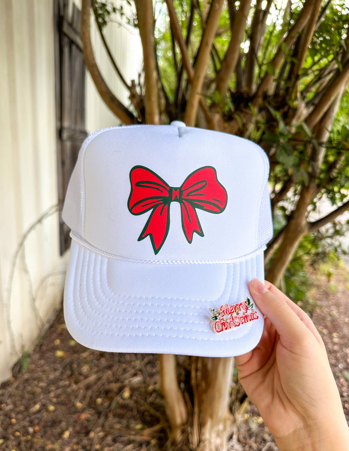 Christmas Coquette Bow White Trucker