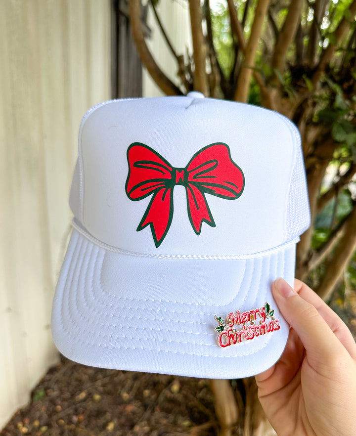 Christmas Coquette Bow White Trucker