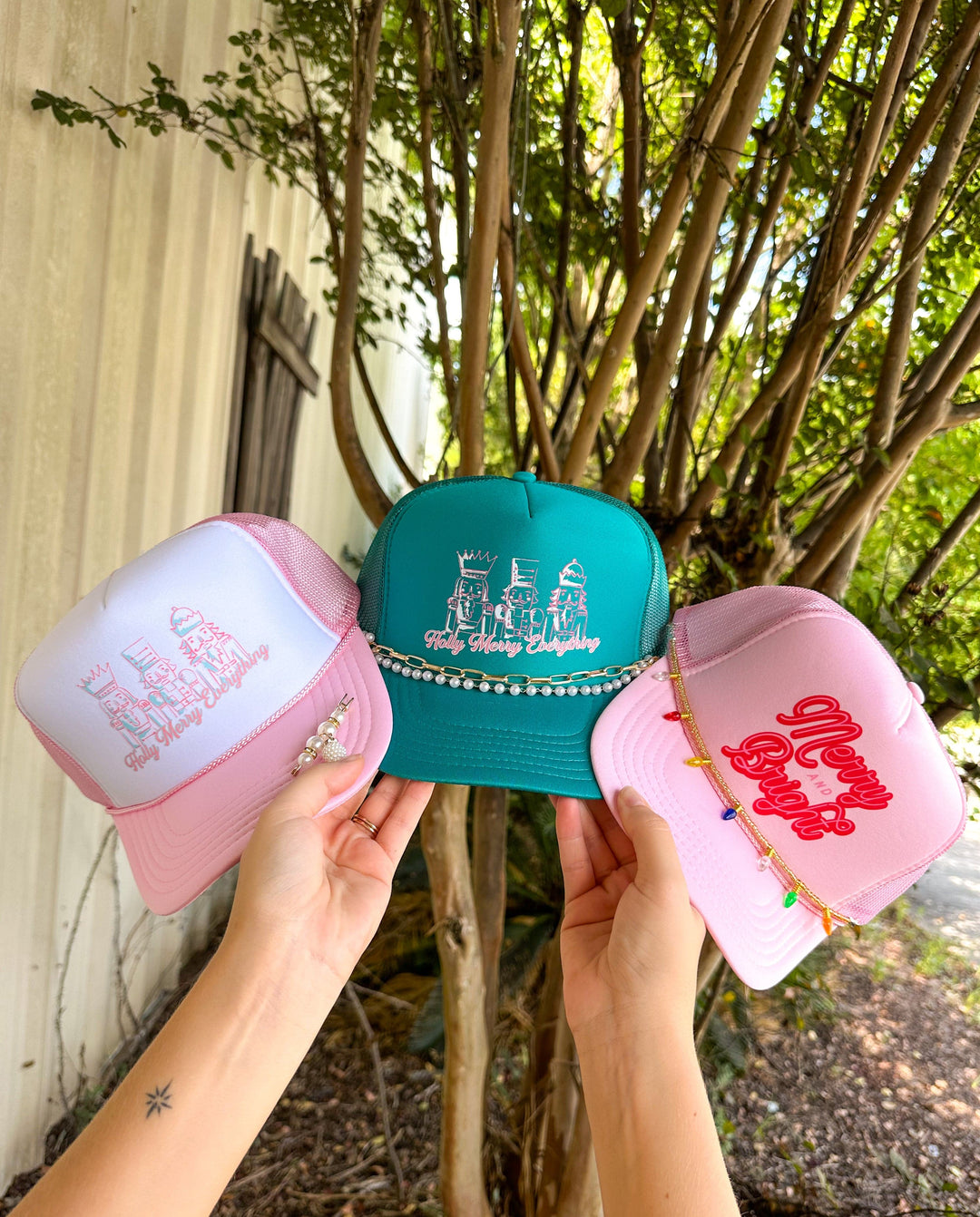 Holly Merry Everything Nutcracker White & Pink Trucker