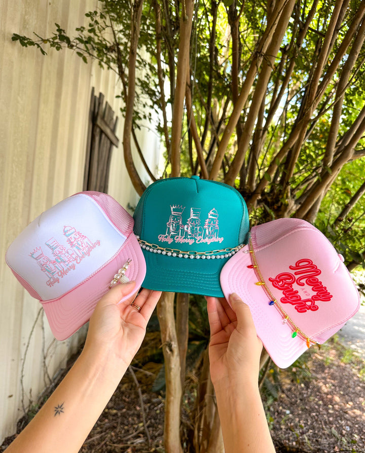 Holly Merry Everything Nutcracker White & Pink Trucker