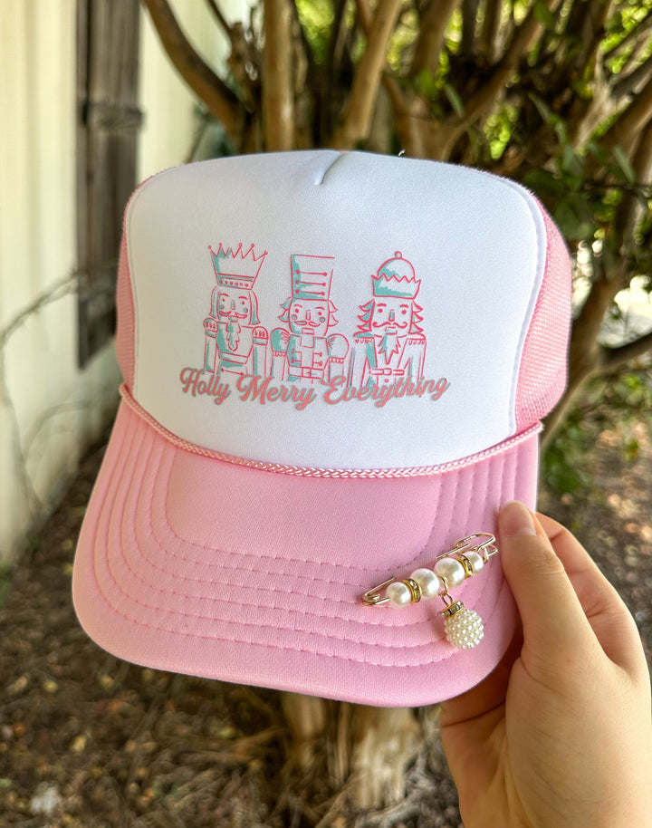 Holly Merry Everything Nutcracker White & Pink Trucker