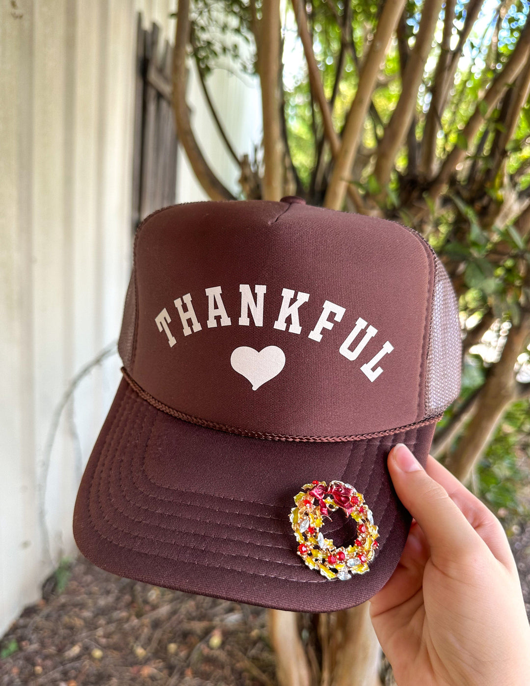 THANKFUL Dark Brown Trucker Hat