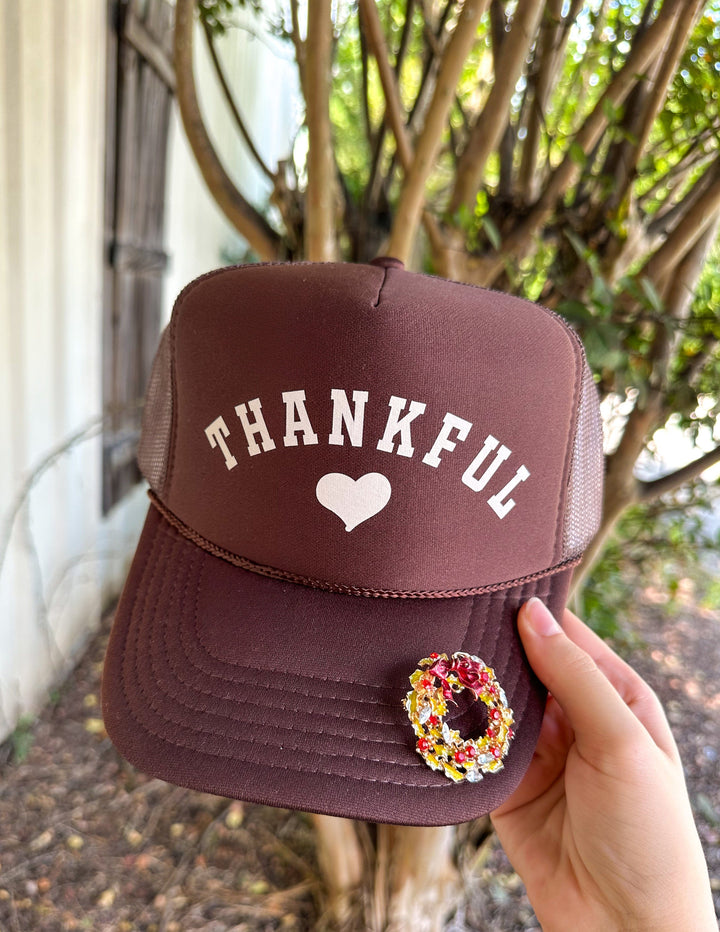 THANKFUL Dark Brown Trucker Hat