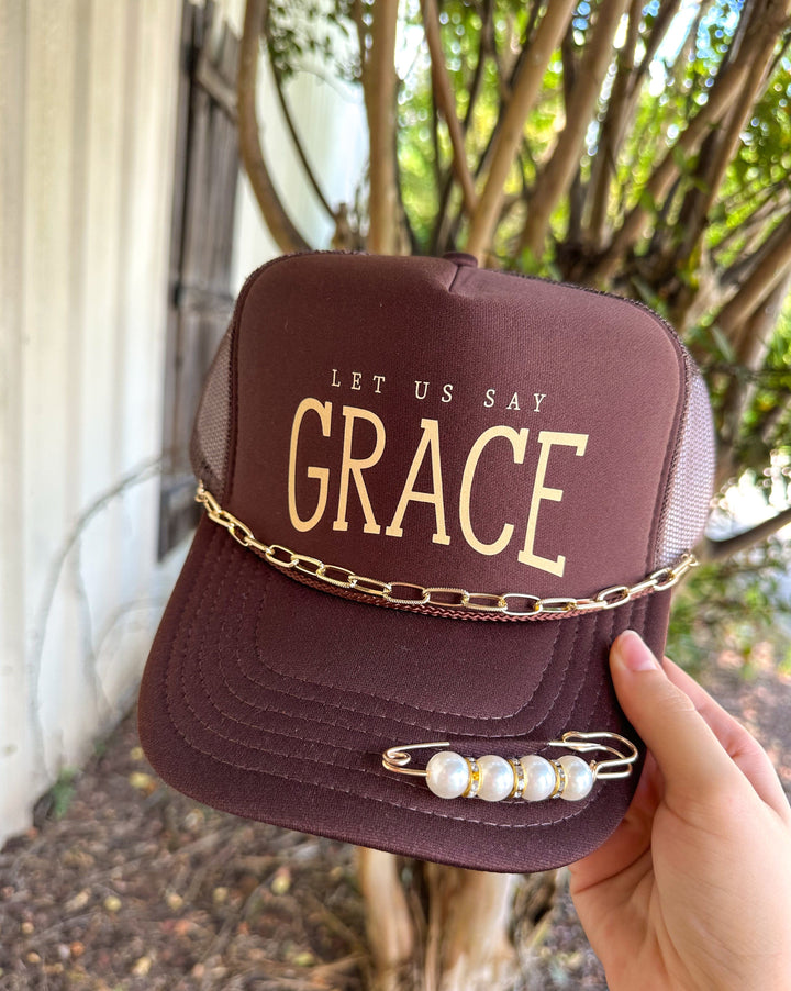 Let Us Say GRACE Dark Brown Trucker