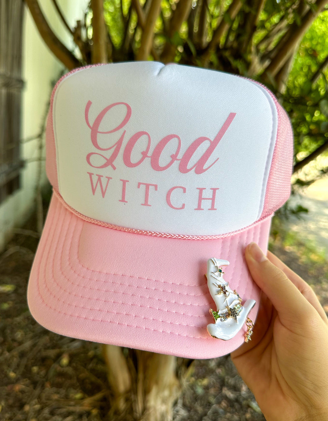 Good Witch White & Light Pink Trucker