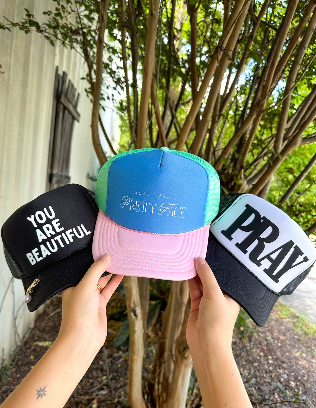More Than A Pretty Face Multi Trucker Hat (Carolina Blue)
