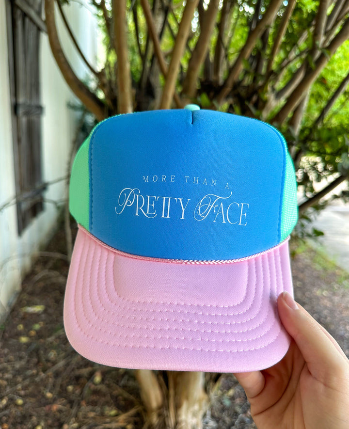 More Than A Pretty Face Multi Trucker Hat (Carolina Blue)
