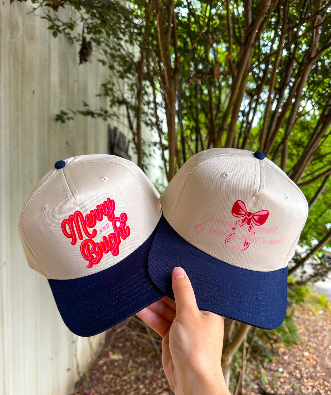 Merry & Bright Cream/Navy Canvas Trucker Hat