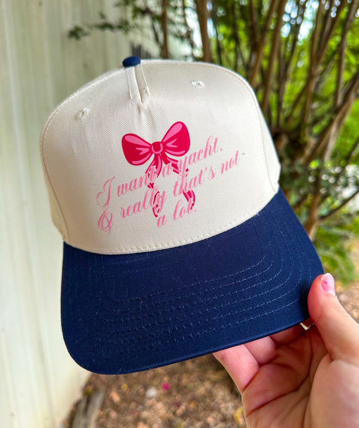 I Want A Yacht Cream/Navy Canvas Trucker Hat