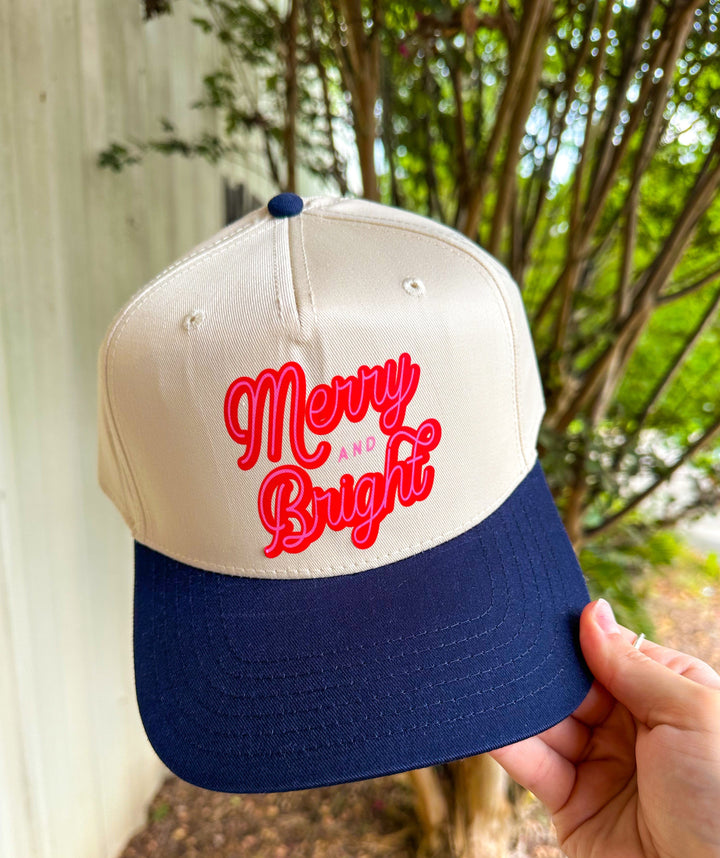 Merry & Bright Cream/Navy Canvas Trucker Hat