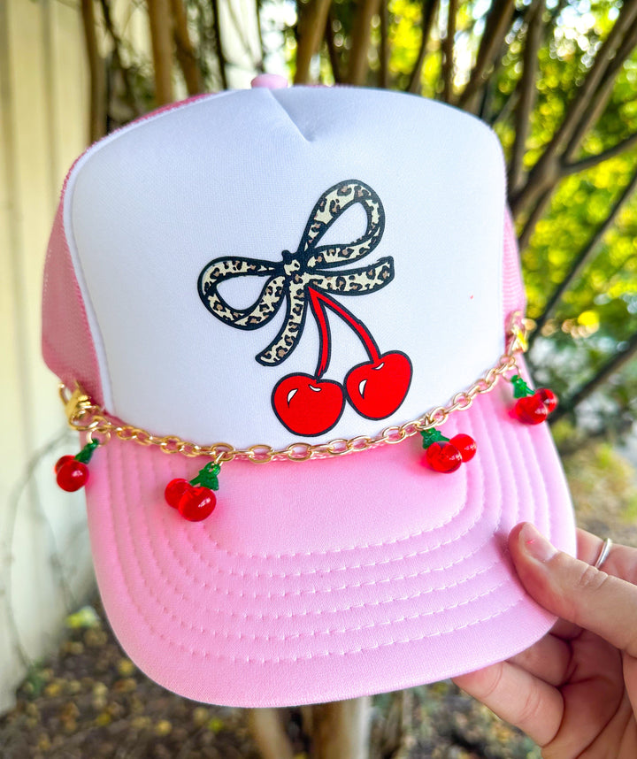 Leopard Bow Cherry White/Light Pink Trucker