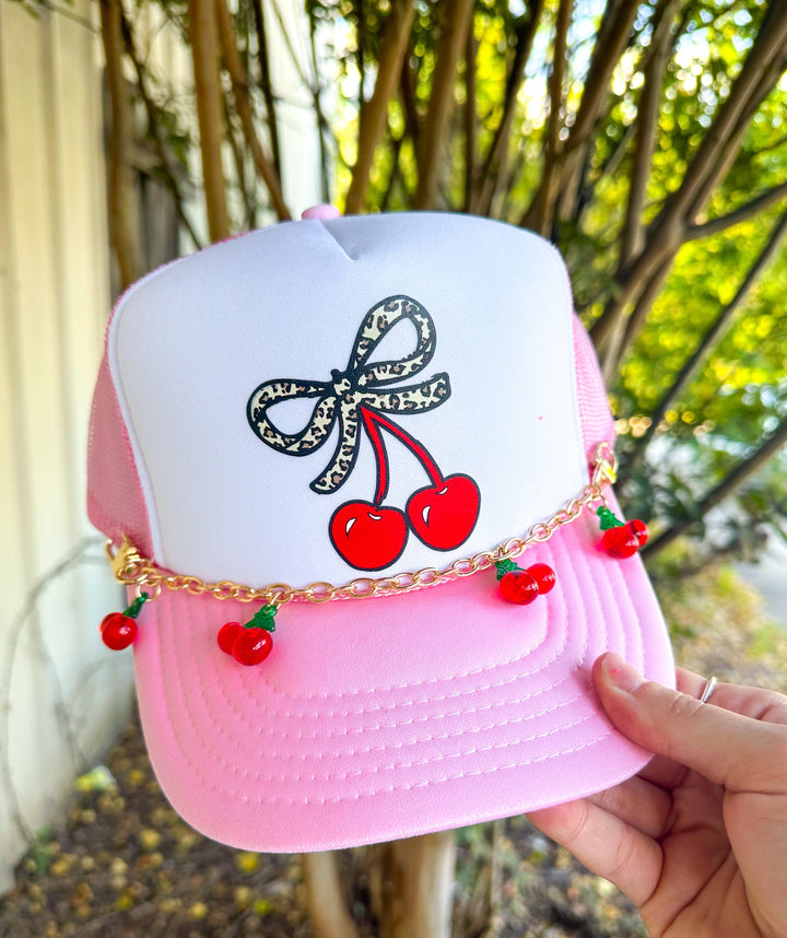 Leopard Bow Cherry White/Light Pink Trucker