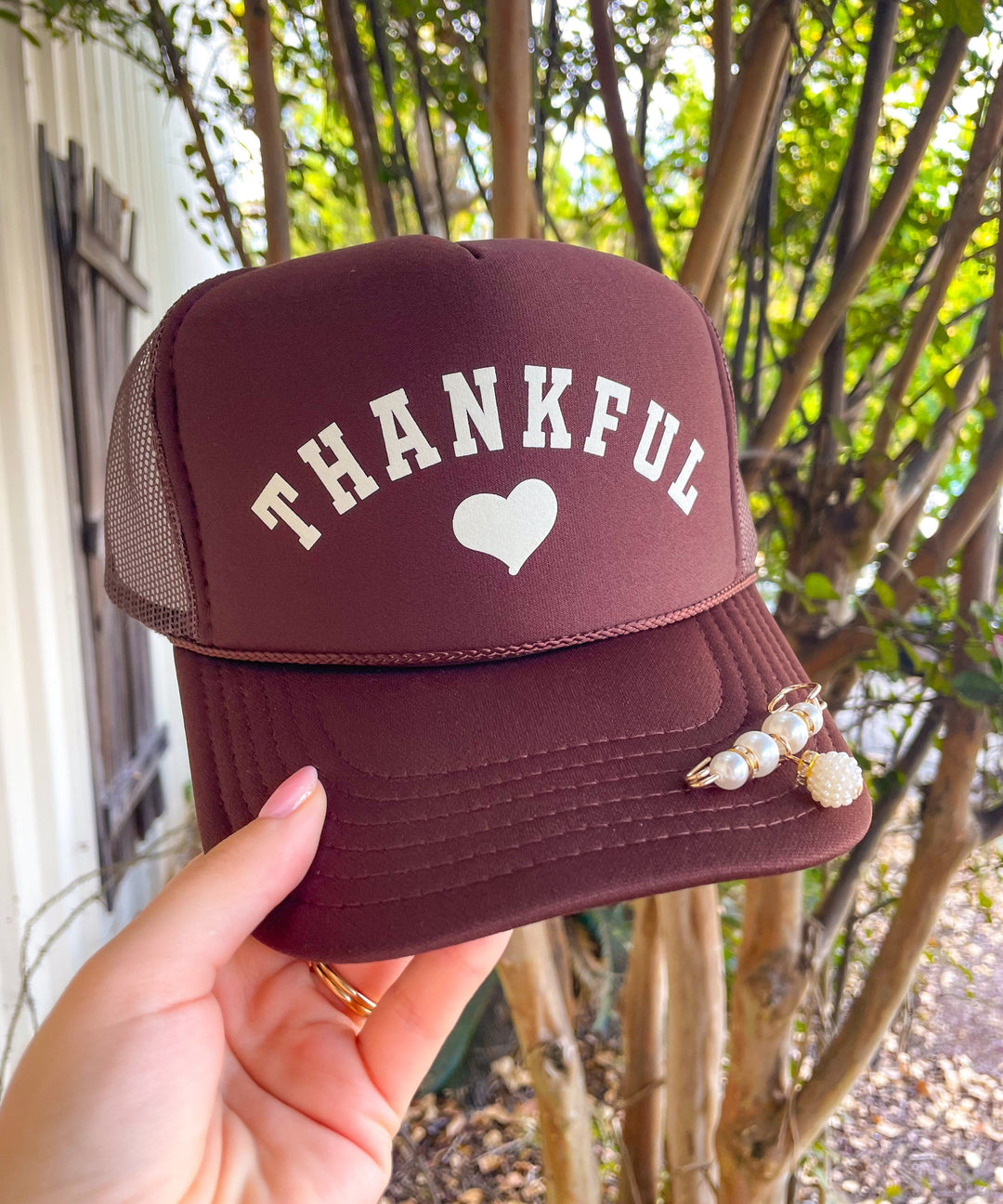 THANKFUL Dark Brown Trucker Hat
