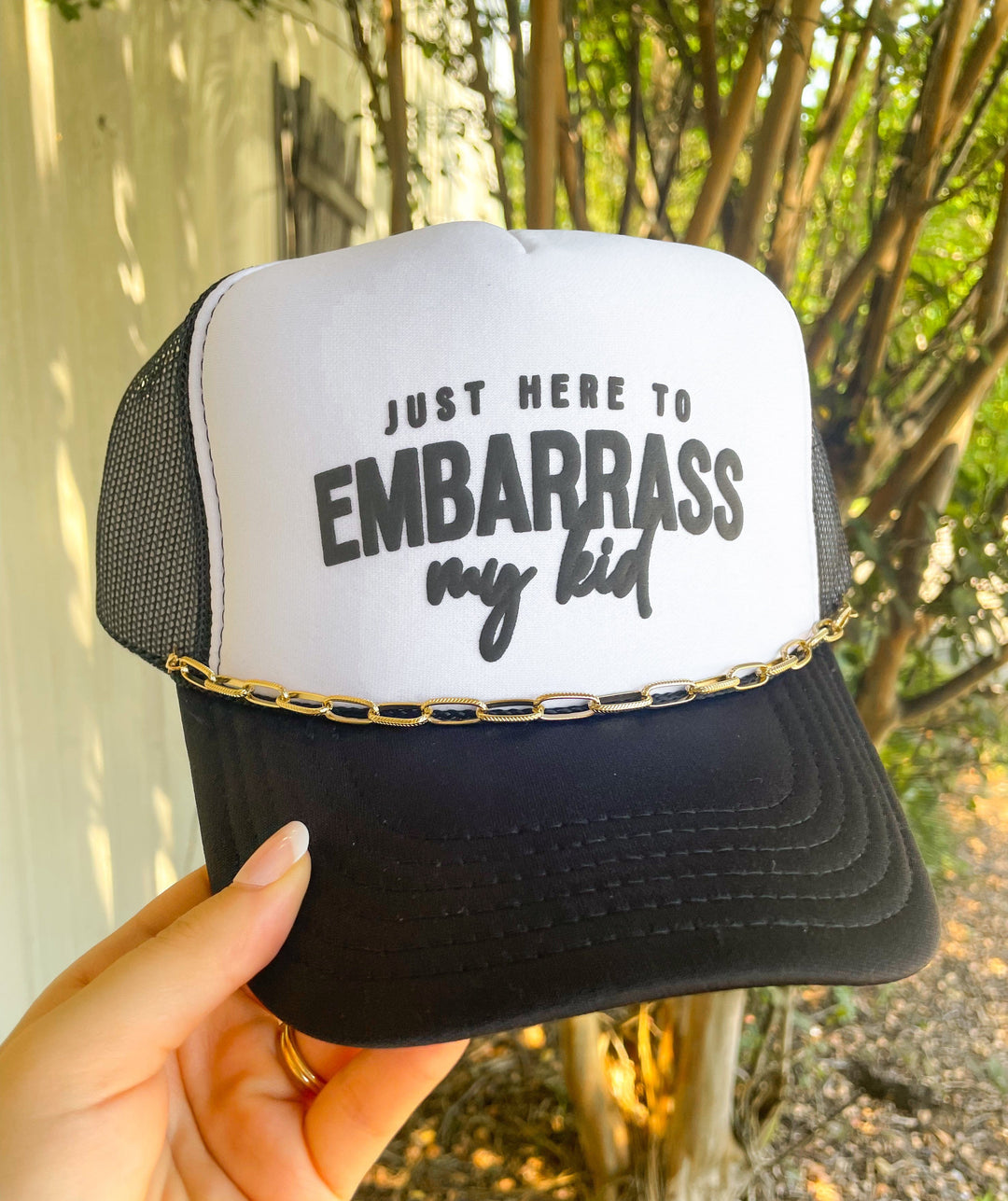 Embarrass My Kid Black & White Trucker Hat